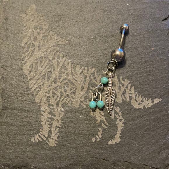 Stainless Steel Feather Belly Ring - Picture 2 of 3